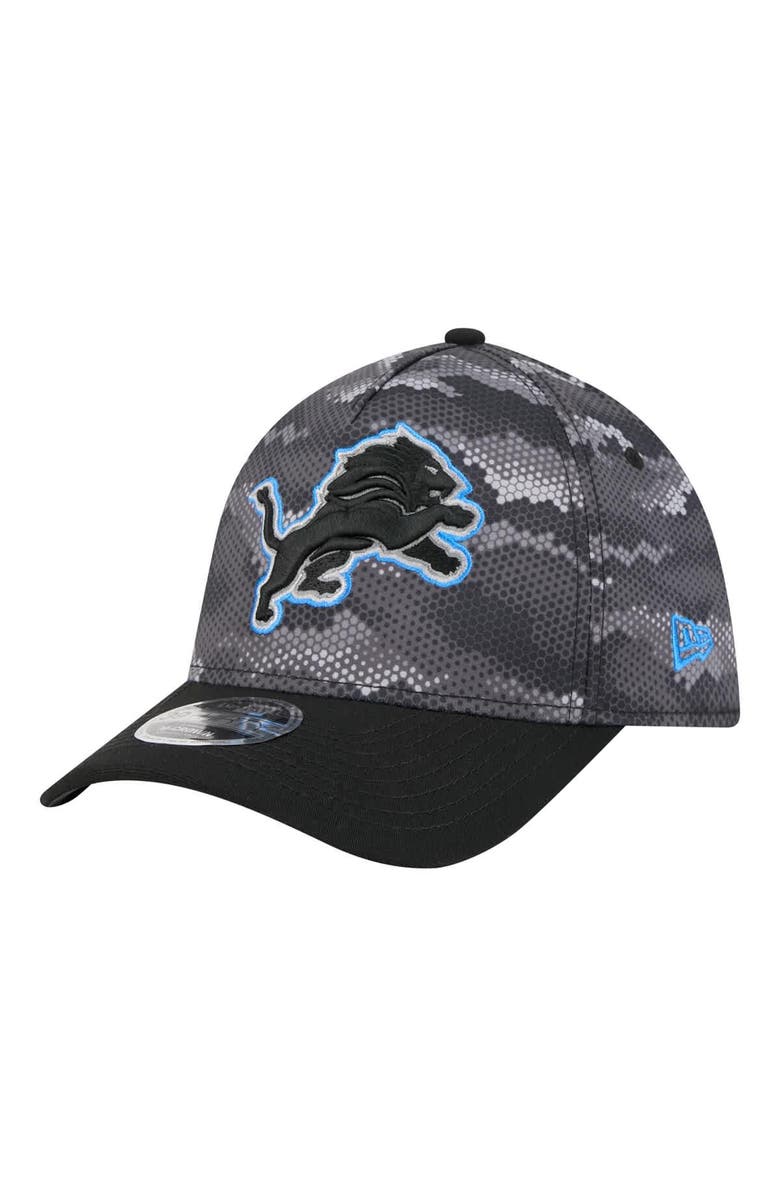 New Era Men's New Era  Black Detroit Lions Camo A-Frame 39THIRTY Flex Hat, Main, color, 