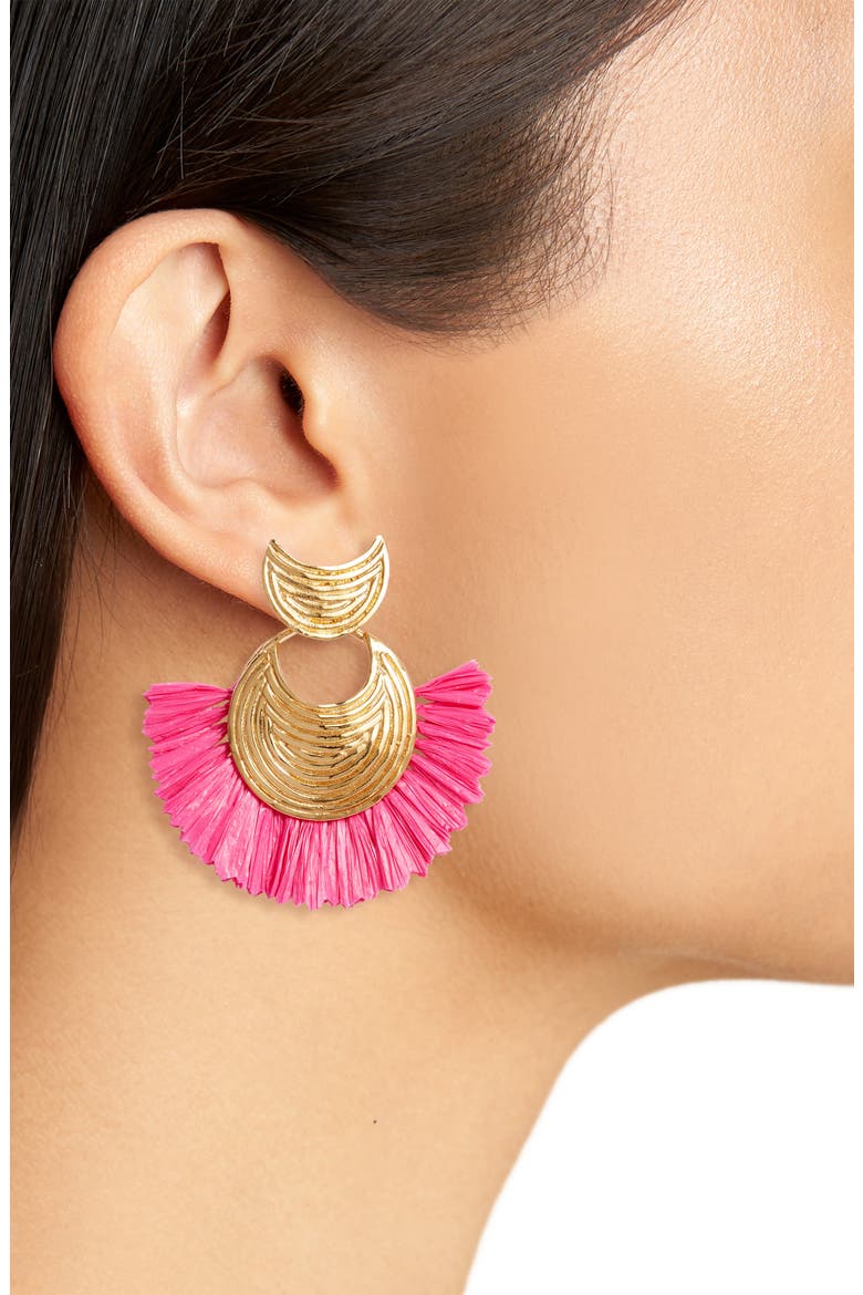 Mini Wave Raffia Earrings, Alternate, color, DARK PINK