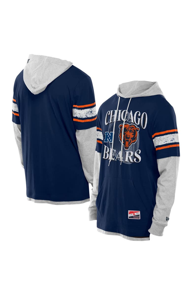 New Era Men's New Era Navy Chicago Bears Twofer Layered Long Sleeve Hoodie T-Shirt, Main, color, 