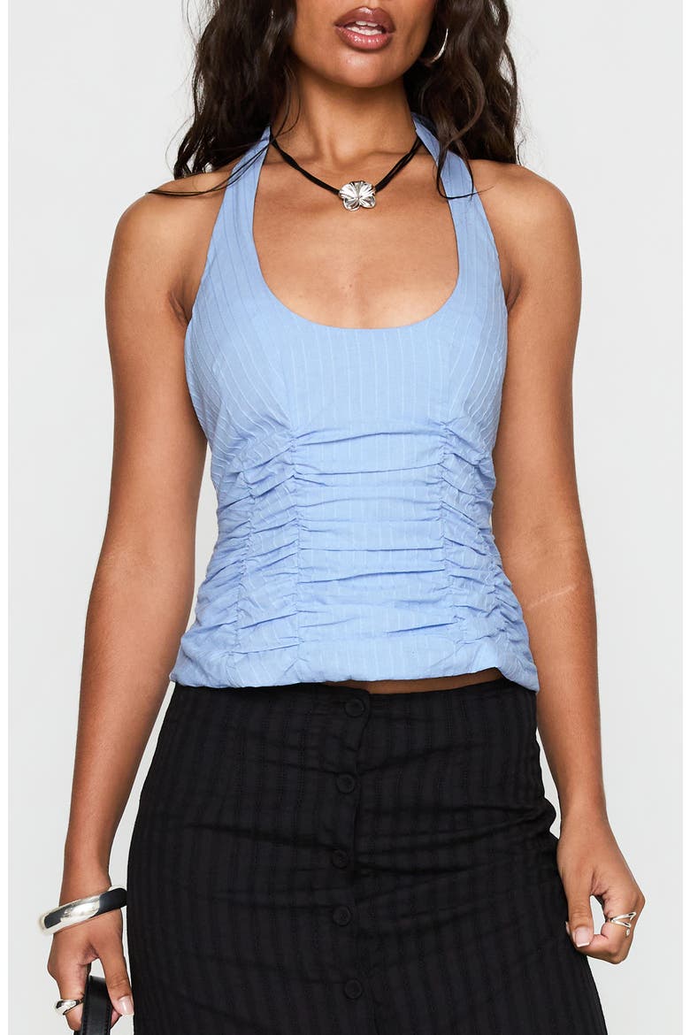 Nataliya Ruched Recycled Cotton Halter Top, Main, color, BLUE
