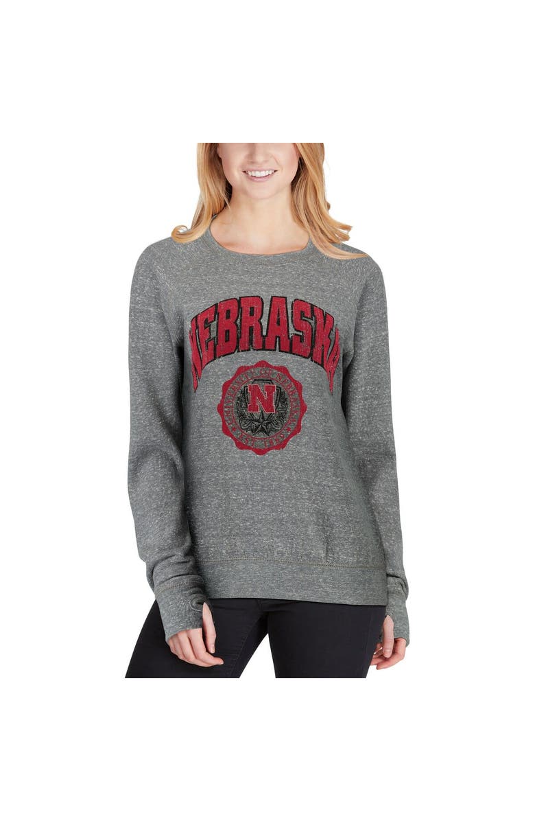 PRESSBOX Women's Pressbox Heathered Gray Nebraska Huskers Edith Vintage Knobi Pullover Sweatshirt, Alternate, color,