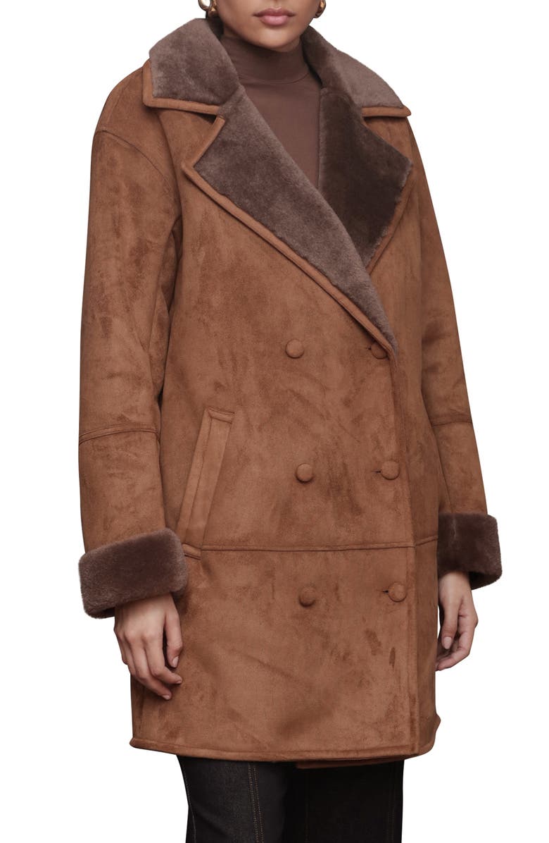 Avec Les Filles Double Breasted Faux Shearling Coat, Alternate, color, Bourbon