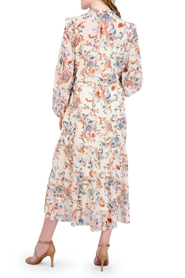 Floral Print Long Sleeve Midi Dress, Alternate, color, IVORY MULTI