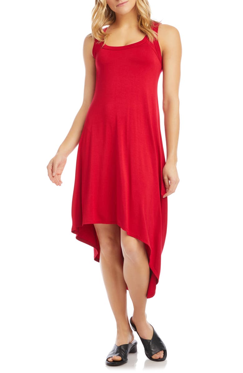 Karen Kane Sleeveless Asymmetrical Hem Dress, Main, color, Red