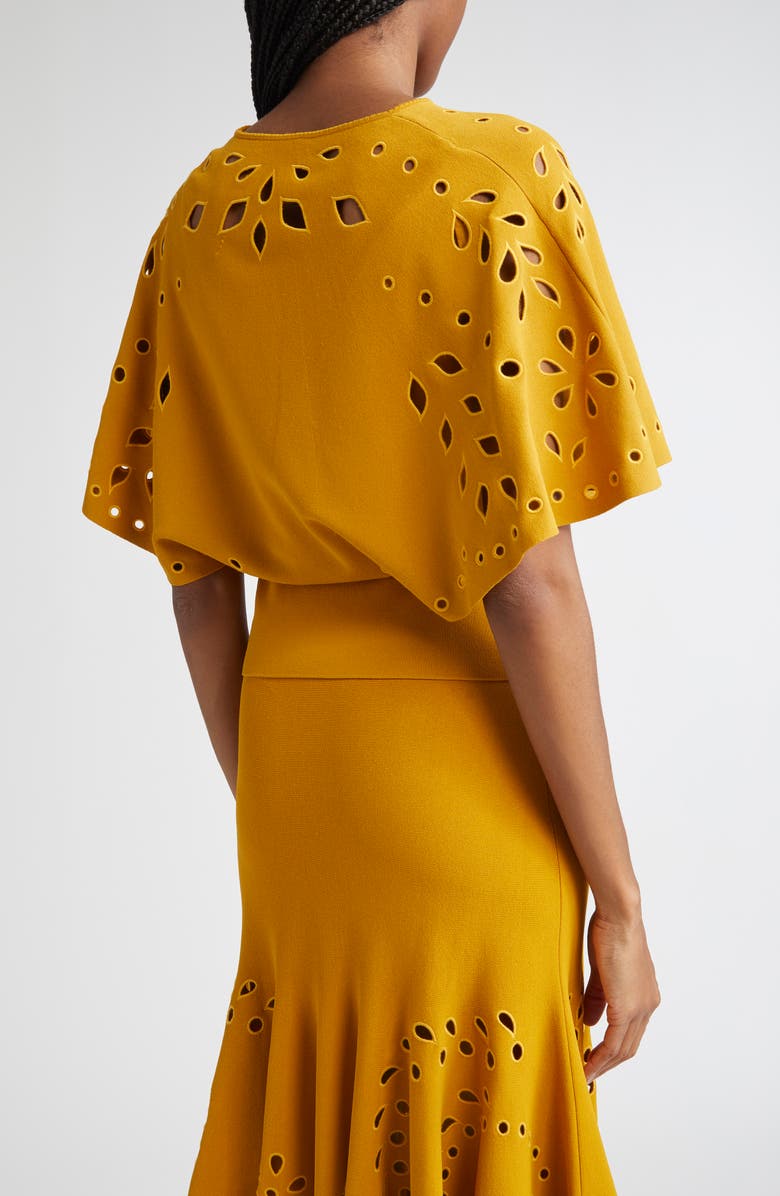 Ulla Johnson Josie Eyelet Detail Cape Sleeve Knit Top, Alternate, color, Goldenrod