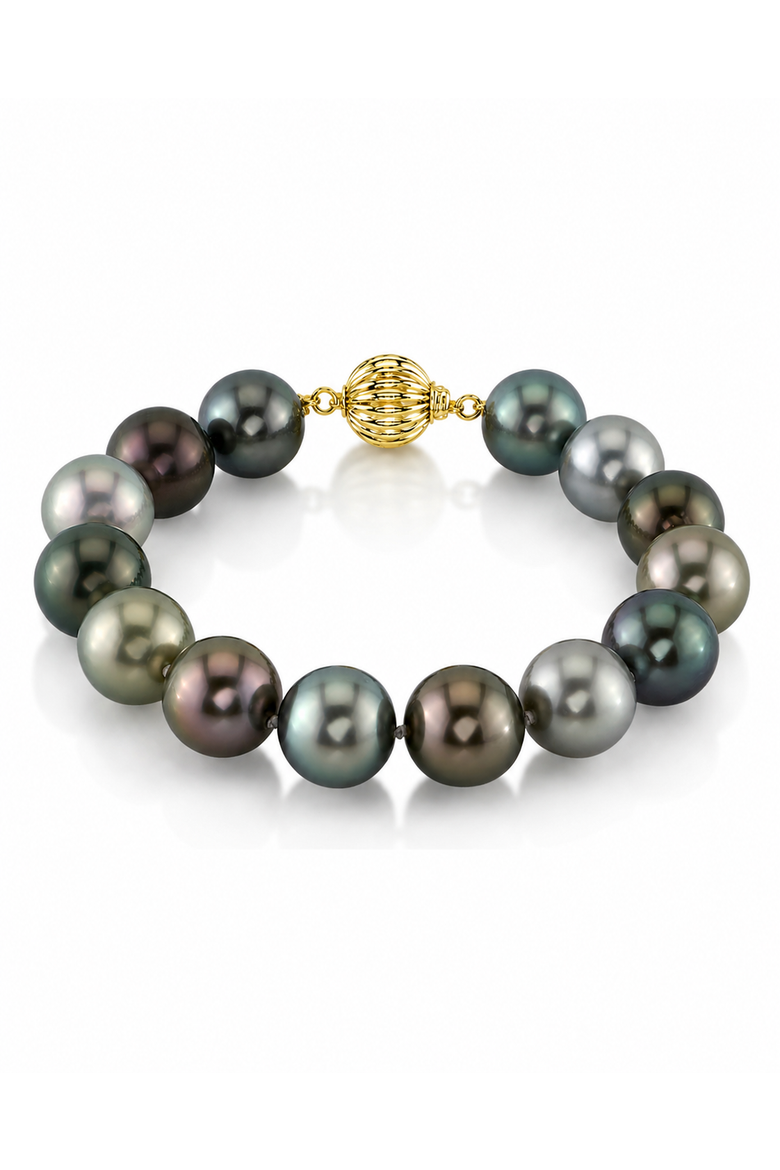 11-12mm Tahitian South Sea Multicolor Pearl Bracelet, Main, color, Yellow Gold Clasp
