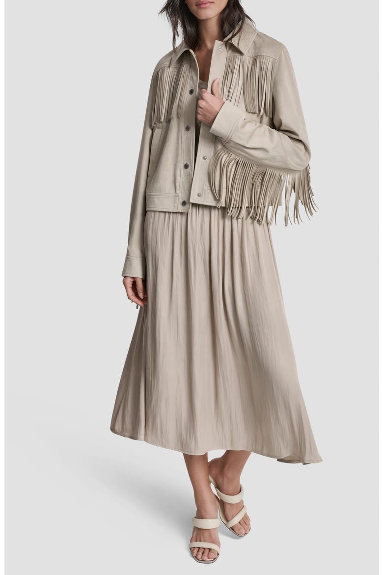 Fringe Trim Faux Suede Jacket, Alternate, color, PEBBLE