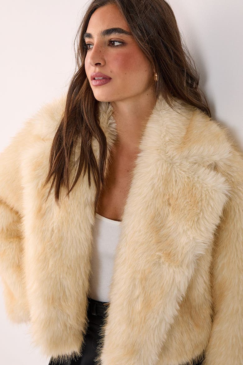 Tipped Faux Fur Crop Jacket, Alternate, color, Lemon