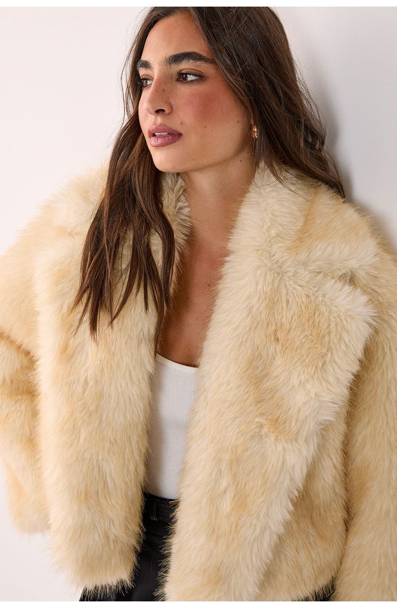 NASTY GAL Tipped Faux Fur Crop Jacket, Alternate, color, Lemon