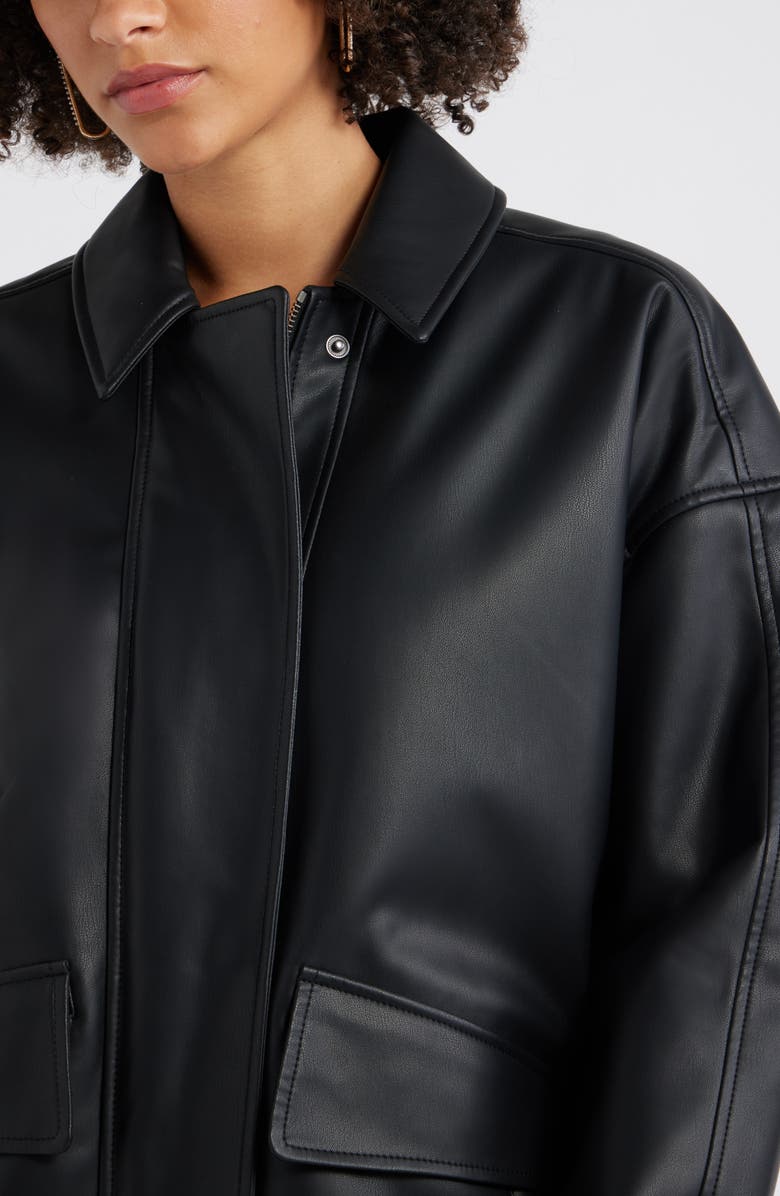 Open Edit Oversize Faux Leather Jacket, Alternate, color, Black