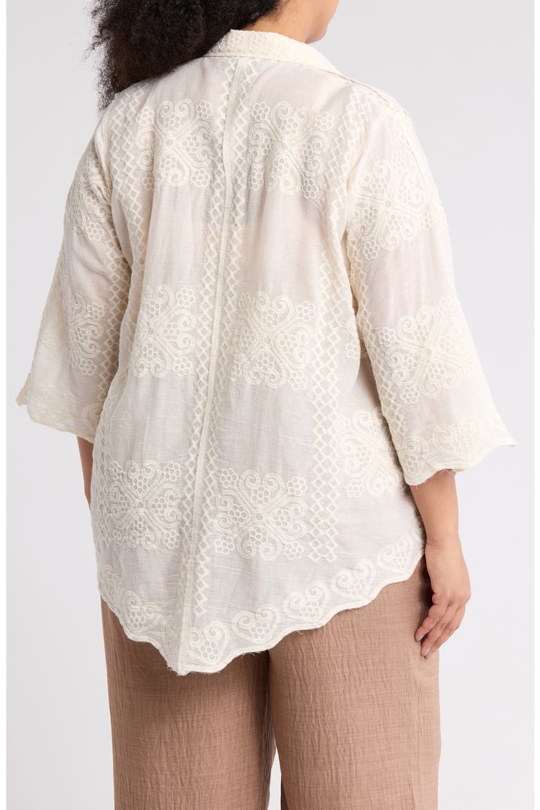 Embroidered Cotton Button-Up Shirt, Alternate, color, NATURAL