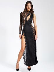 Miss Circle Weslyn Satin Lace High Slit Dress