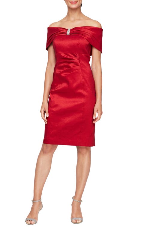Alex Evenings Off the Shoulder Sheath Dress in Red 