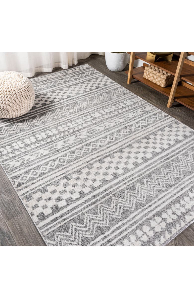 JONATHAN Y Imlil Geometric Stripe Area Rug, Alternate, color, Light Gray/Cream