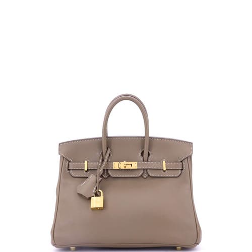 Pre-owned Hermes Hermes Birkin Handbag Grey Swift With Gold Hardware 25 In Brown