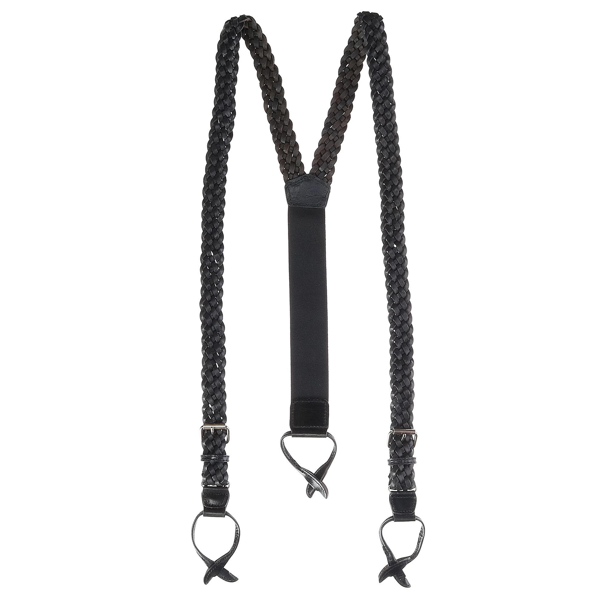The British Belt Company Men's Leather Turner Braided Button-end Suspenders in Black 
