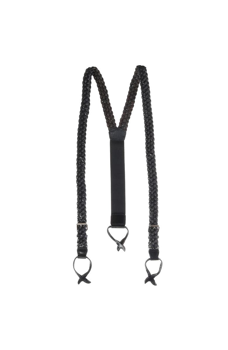 The British Belt Company Men's Leather Turner Braided Button-end Suspenders, Main, color, Black