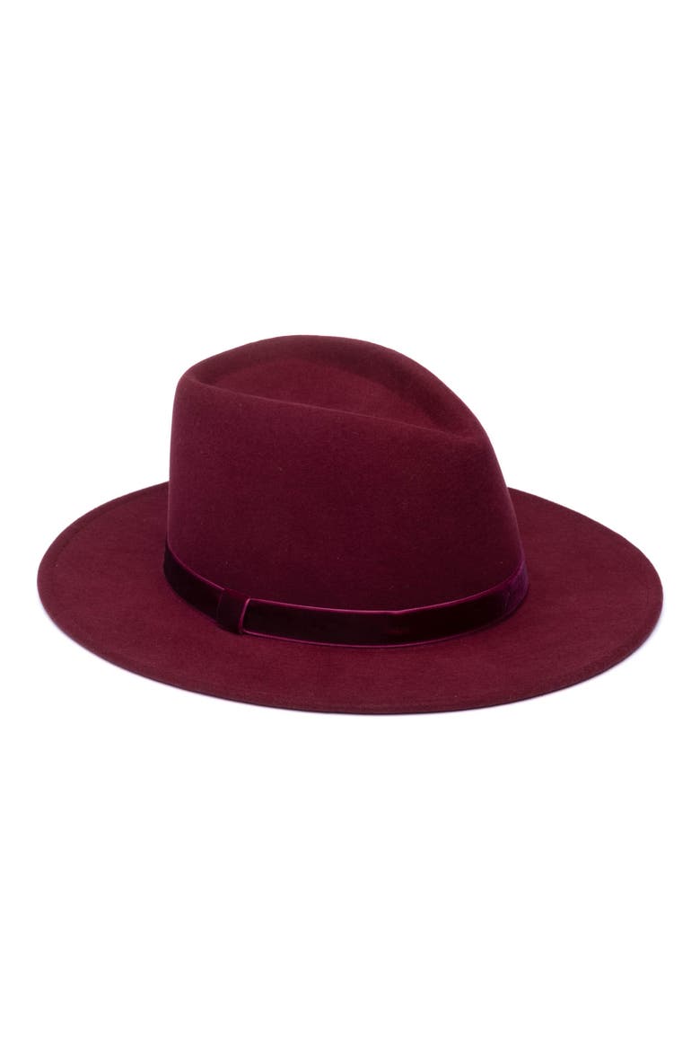Velvet Trim Wool Fedora Hat, Main, color, BORDEAUX