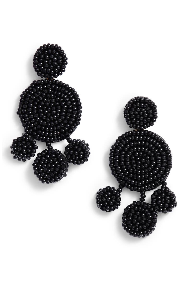 Beaded Disc Chandelier Earrings, Main, color, BLACK