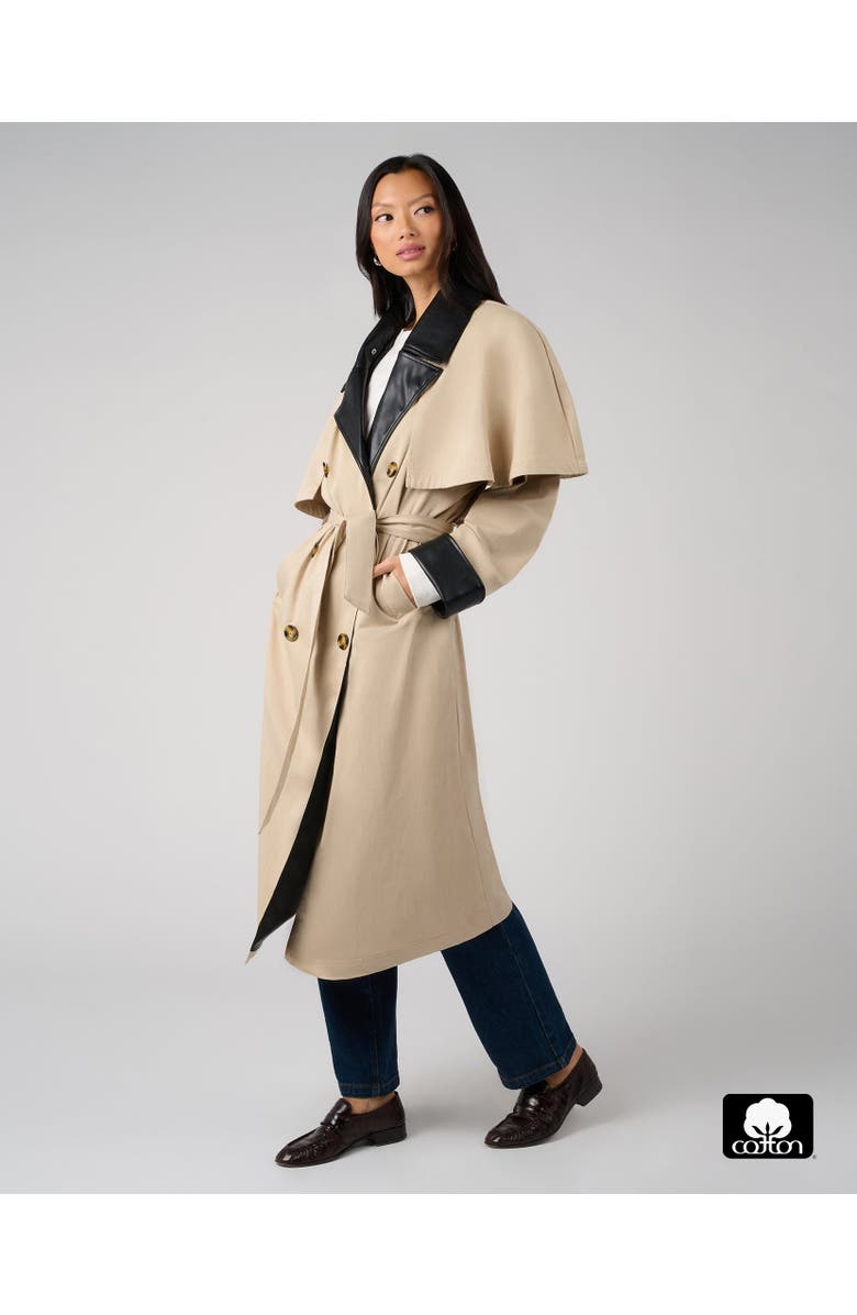 WeWoreWhat Vegan Leather Trim Trench Coat, Alternate, color, Taupe/Black