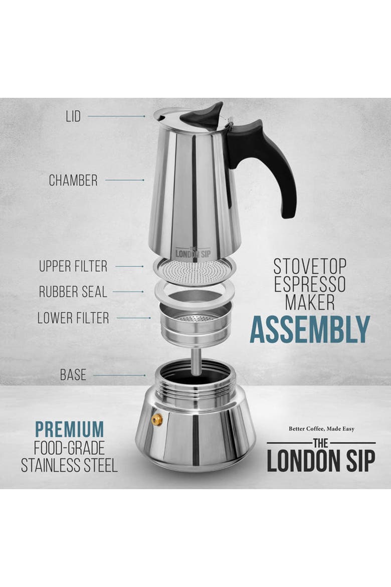 Espresso Maker & Coffee Spoon Bundle, 10 Cup, Alternate, color, Metallic Silver