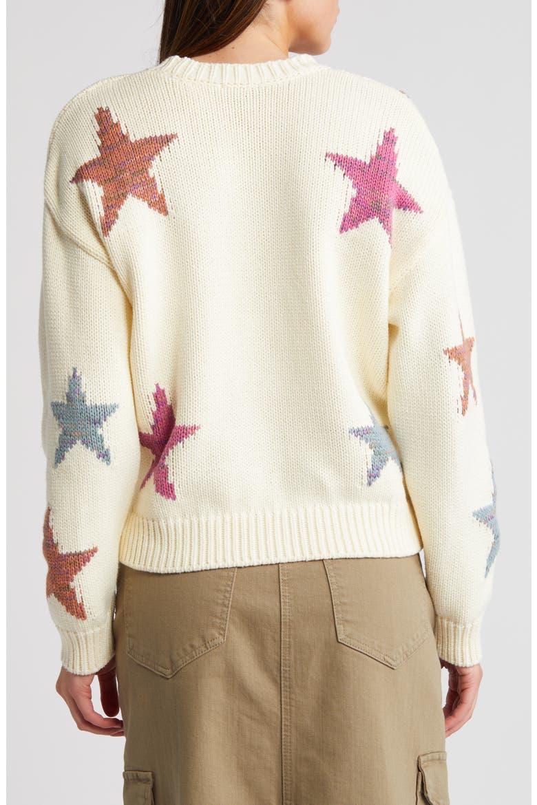 Zoey Star Intarsia Cotton Blend Sweater, Alternate, color, IVORY RAINBOW STARS