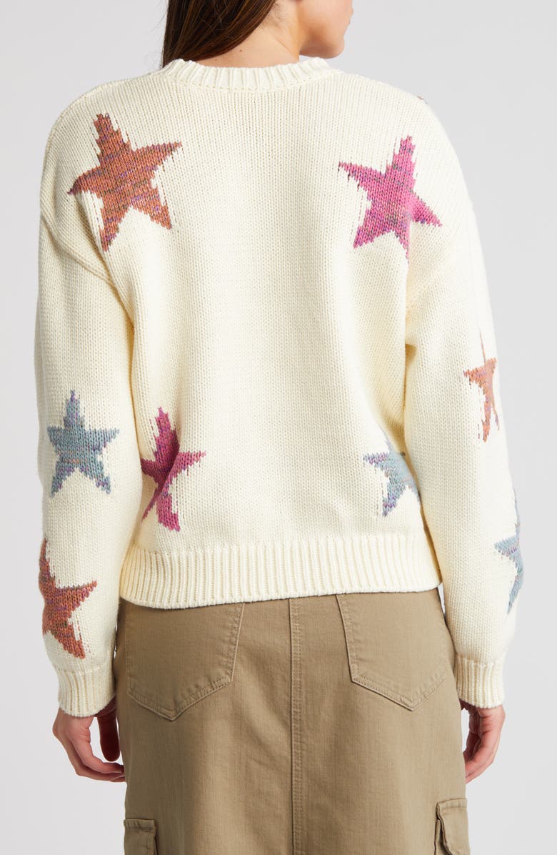 Rails Zoey Star Intarsia Cotton Blend Sweater, Alternate, color, Ivory Rainbow Stars