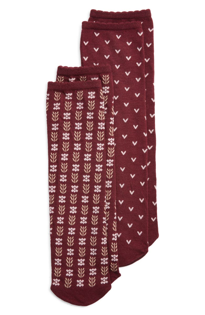 Oroblu Joyful Assorted 2-Pack Crew Socks, Main, color, Bordeaux