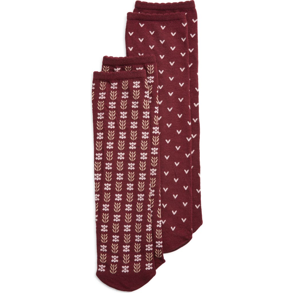Oroblu Joyful Assorted 2-pack Crew Socks In Burgundy