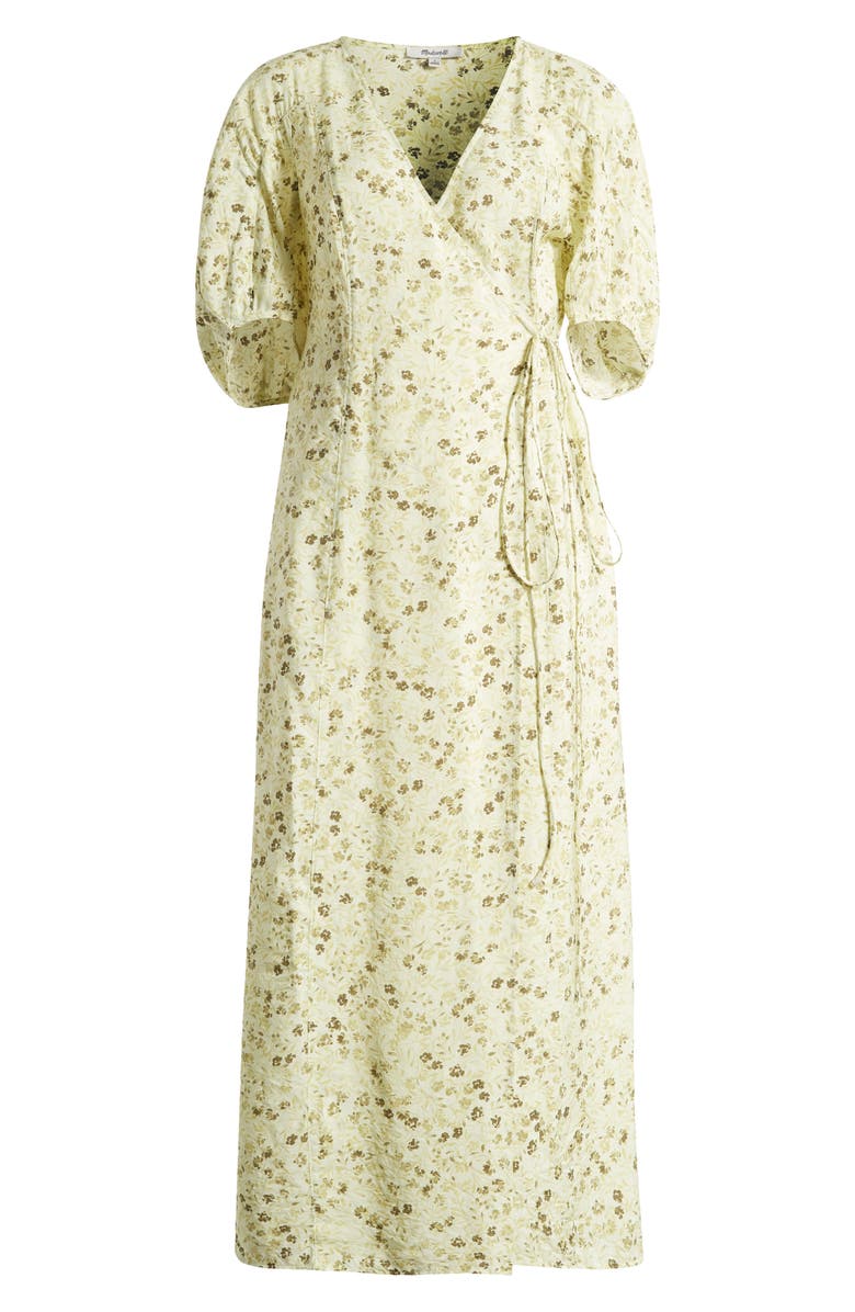 Madewell Floral Puff Sleeve Wrap Front Dress, Alternate, color, Honeydew