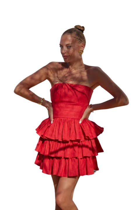 Mila Linen Strapless Mini Dress