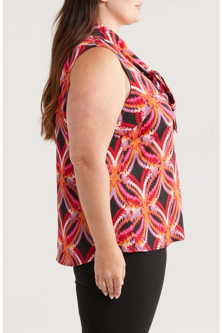 Abstract Geo Print Sleeveless Matte Satin Top, Alternate, color, BLACK ROSE