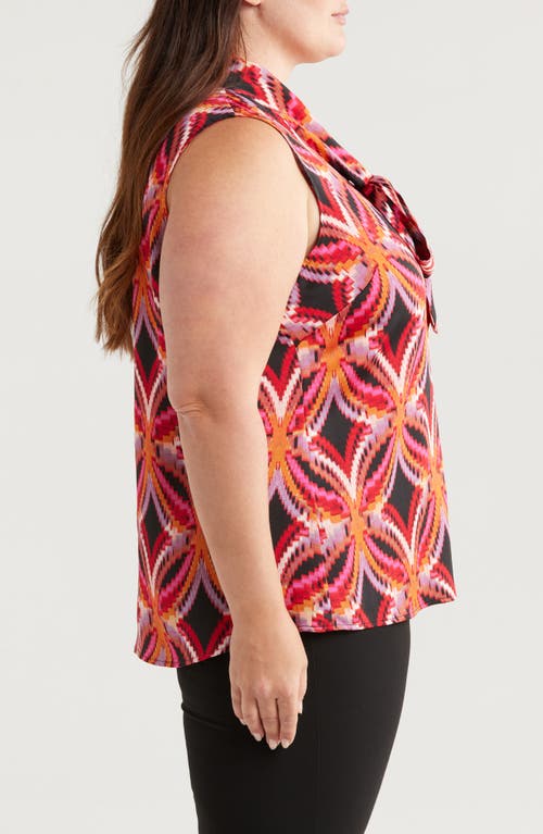 Tahari Asl Abstract Geo Print Sleeveless Matte Satin Top In Black Rose