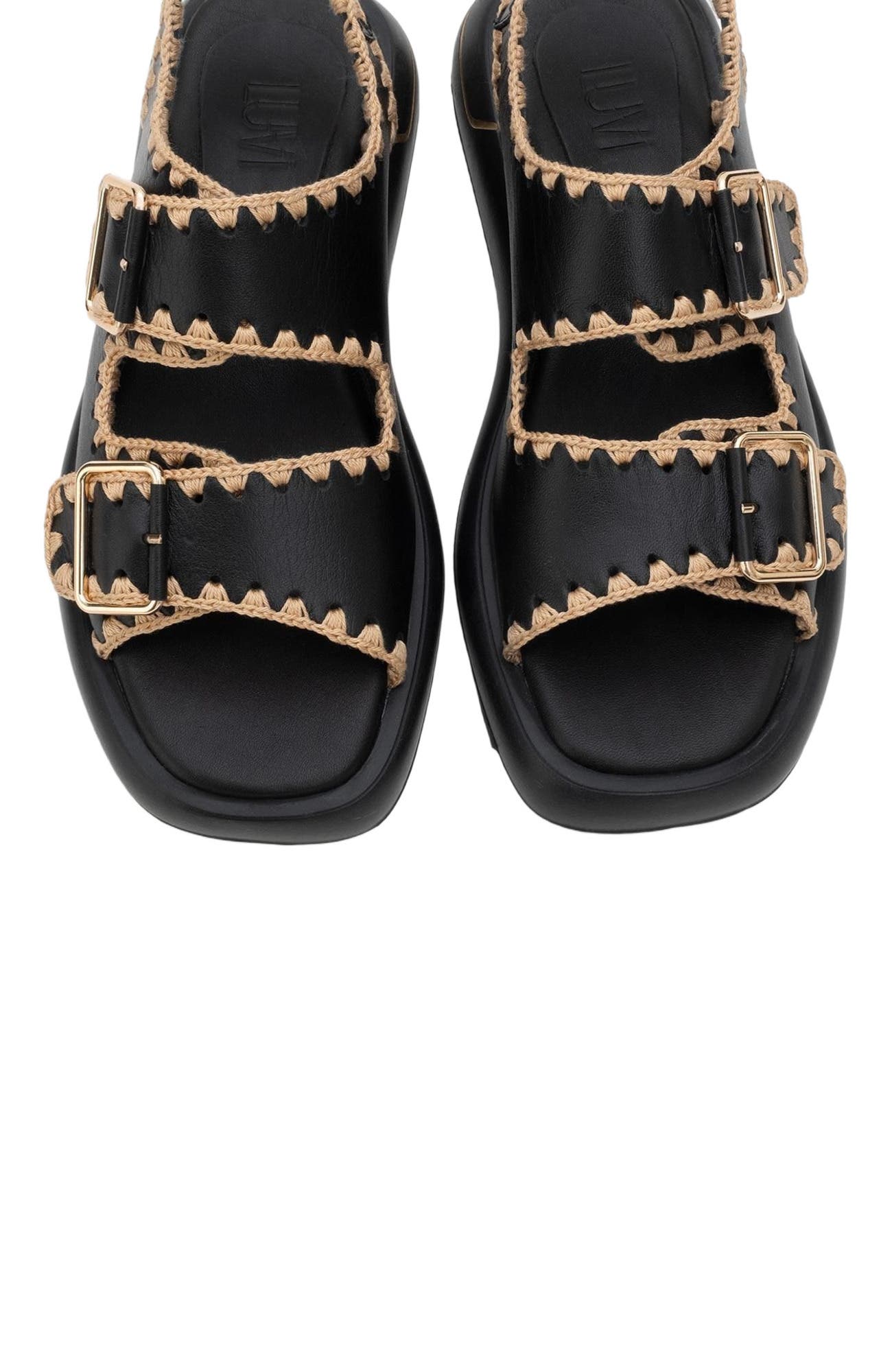 Forever & Always Shoes Douro Braided Rope Strap Leather Sandal, Alternate, color, Black Leather
