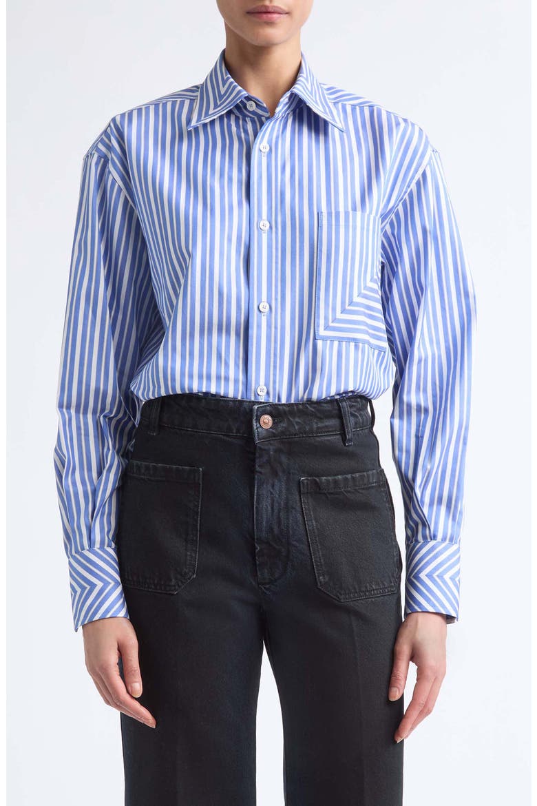Pocket Detail Striped Cotton Shirt, Main, color, BLUE/ WHITE