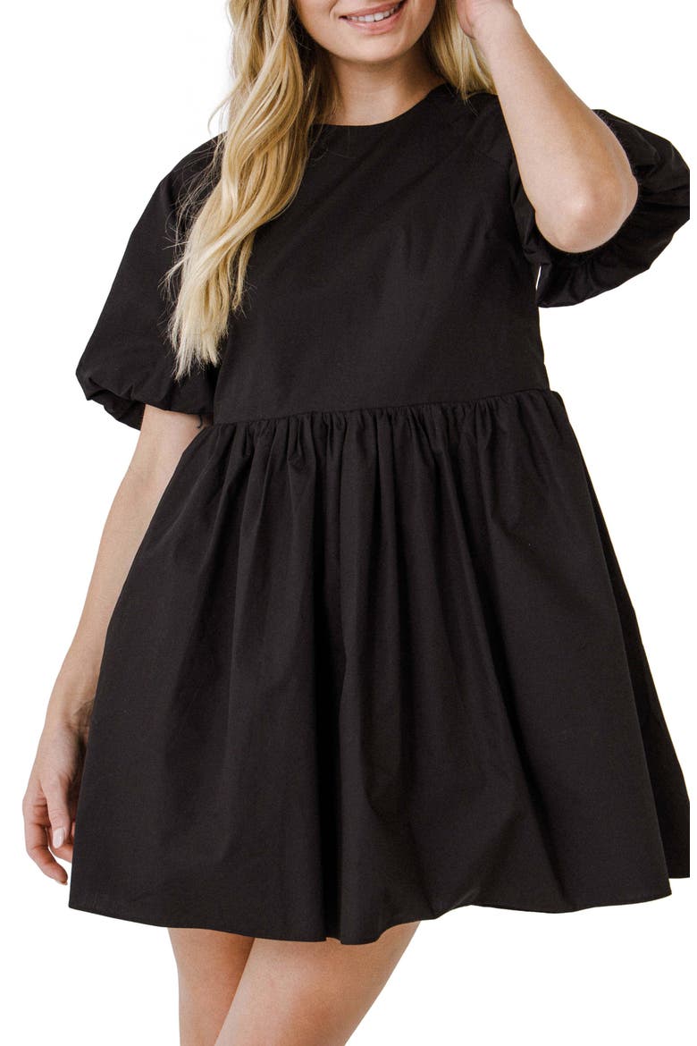 Balloon Sleeve Minidress, Alternate, color, BLACK