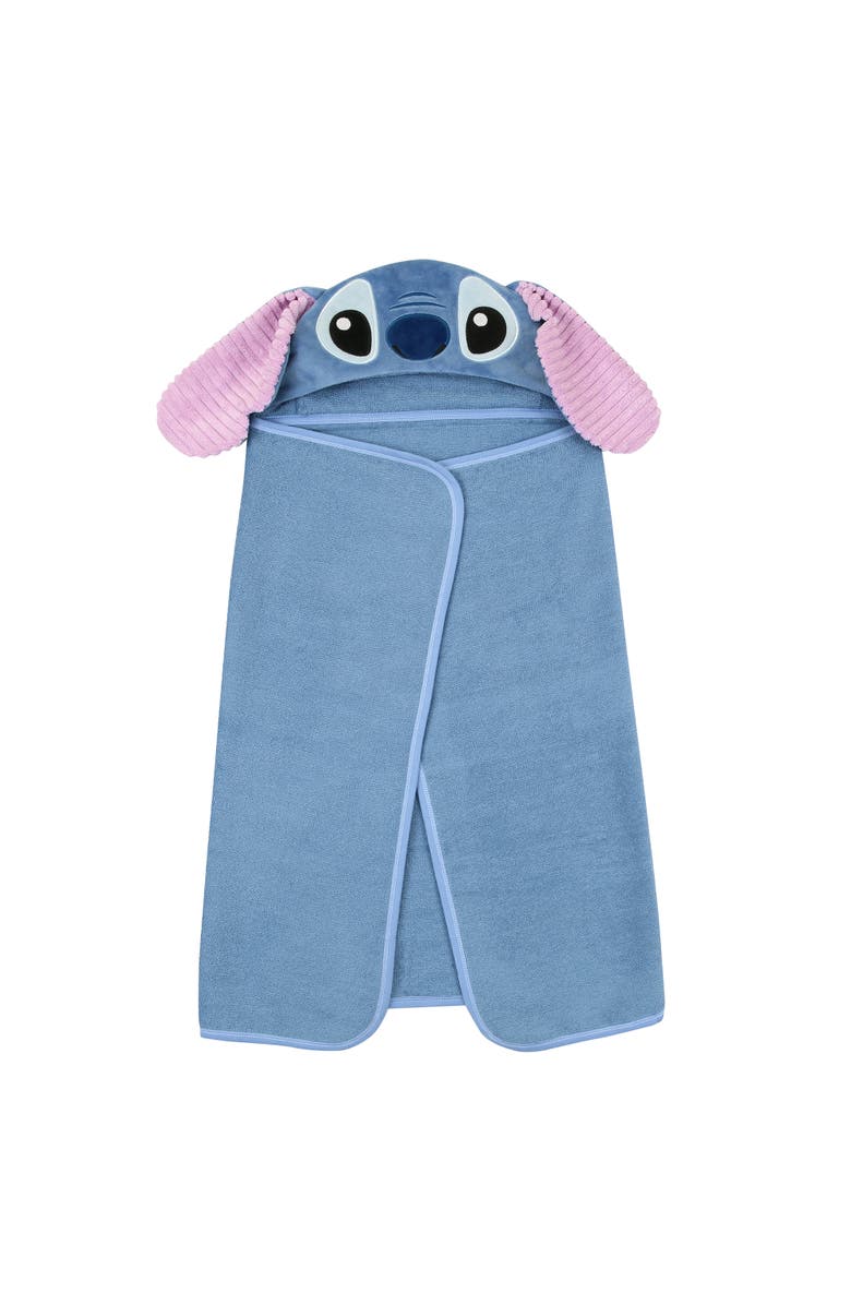 Lambs & Ivy Disney Stitch Luxury Cotton Terry Hooded Baby Bath Towel, Alternate, color, Blue