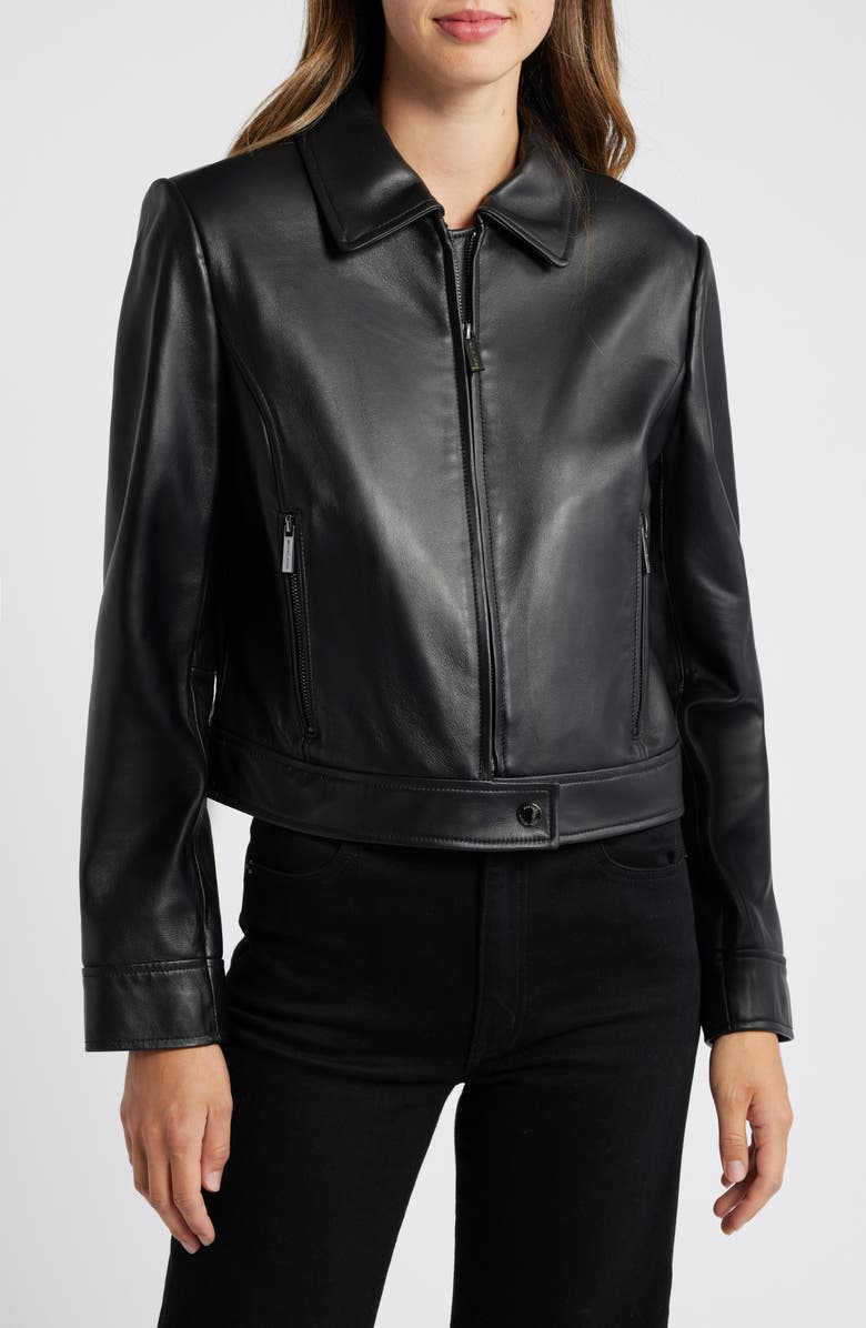 MICHAEL Michael Kors Leather Jacket, Main, color,