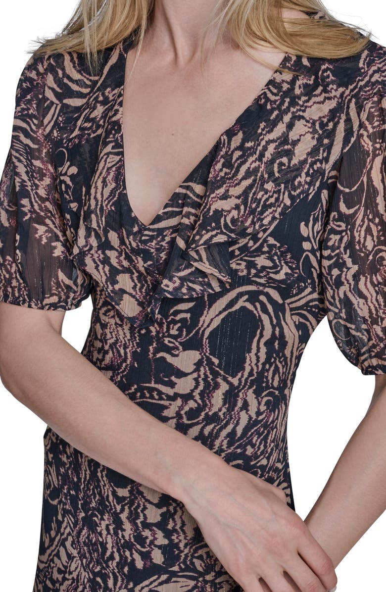 BCBG Abstract Floral Metallic Thread Open Back Dress, Alternate, color, 