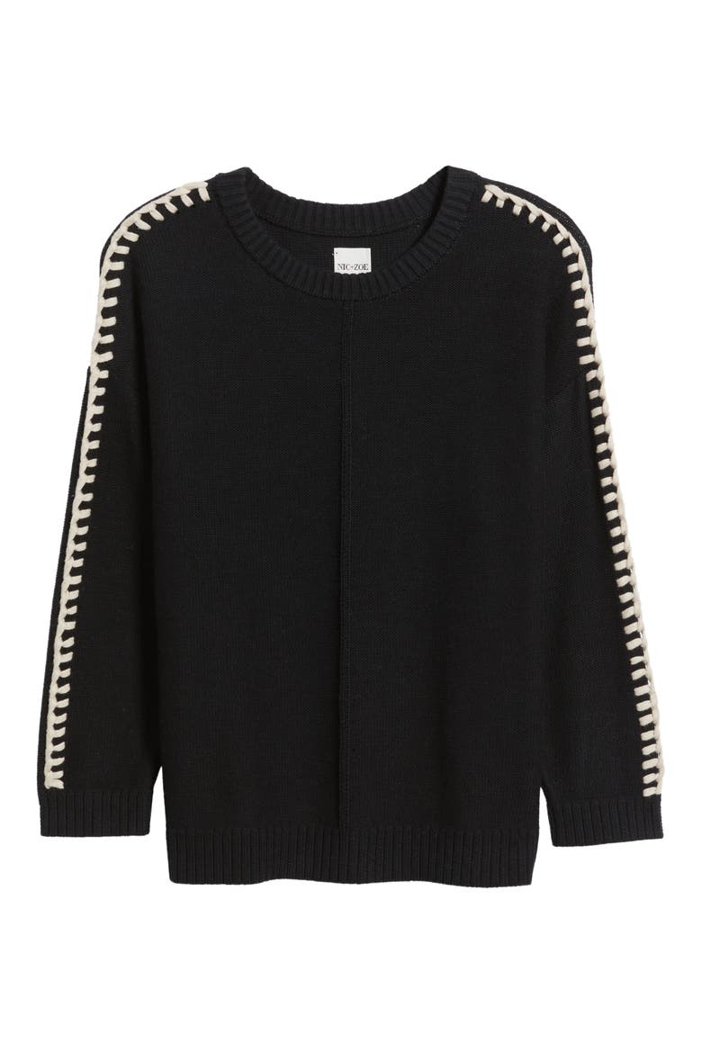 Lace Up Relaxed Sweater, Alternate, color, BLACK ONYX