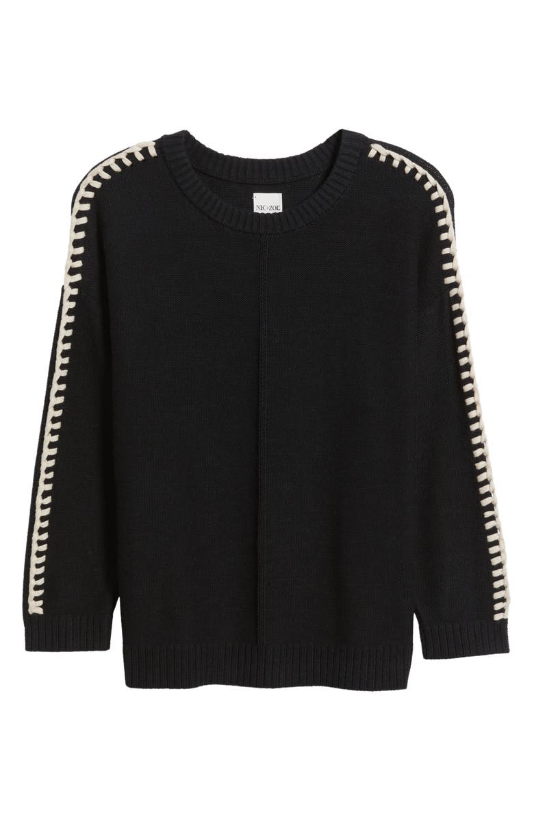 NIC+ZOE Lace Up Relaxed Sweater, Alternate, color, Black Onyx
