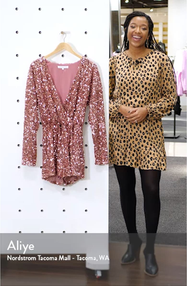 Sequin Long Sleeve Wrap Romper, sales video thumbnail