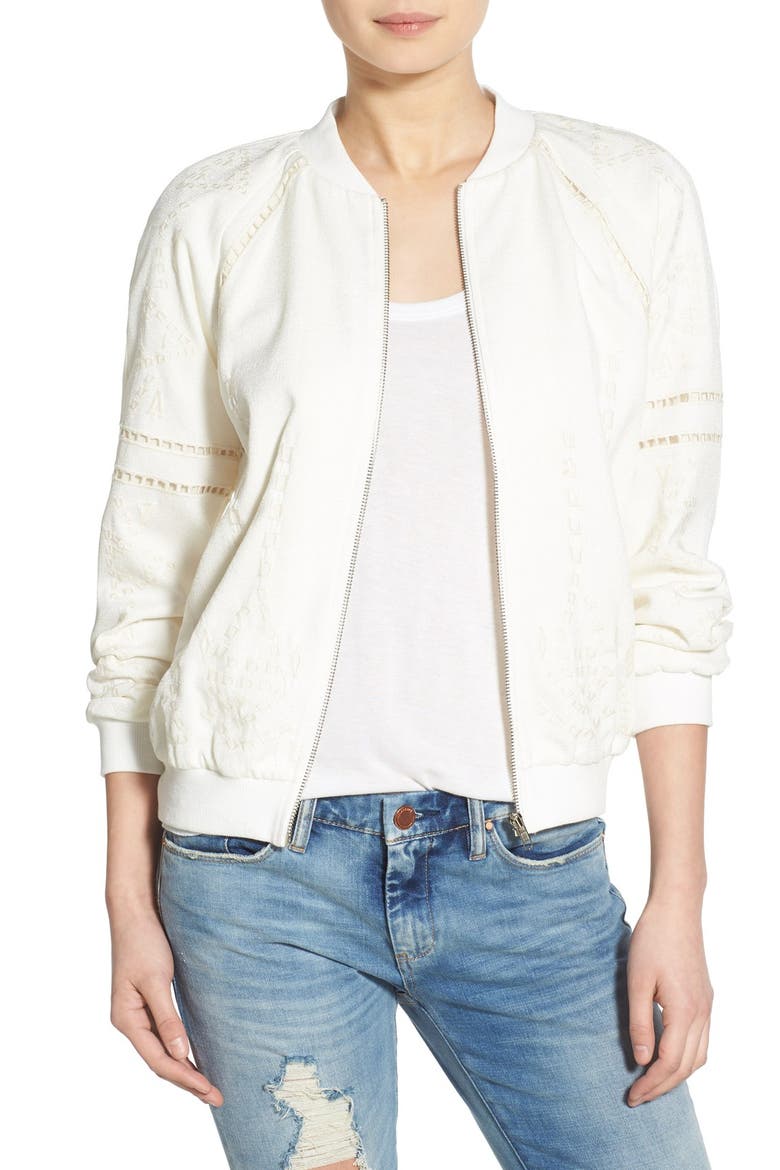 Embroidered Bomber Jacket, Main, color, OATMEAL