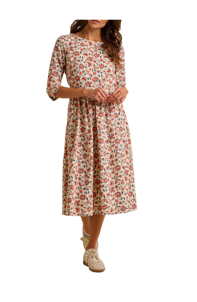 Brakeburn Beech 3/4 Sleeve Waist Tie Midi Dress, Alternate, color, Cream