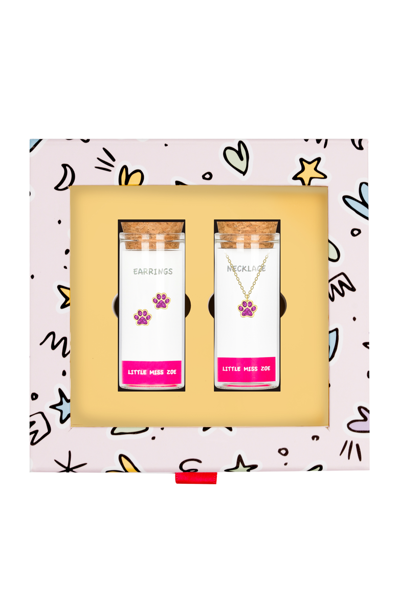 Little Miss Zoe Kids' Paw Necklace and Earrings Gift Set, Main, color, Gold