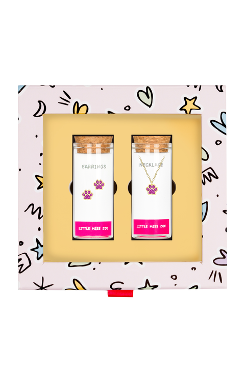 Kids' Paw Necklace and Earrings Gift Set