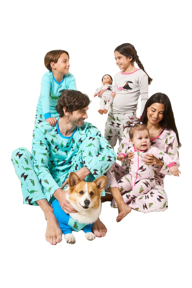 Kids Footed Printed Cotton Matching Family Pajamas, Coordinated Prints, Alternate, color, Blue Dinosaur