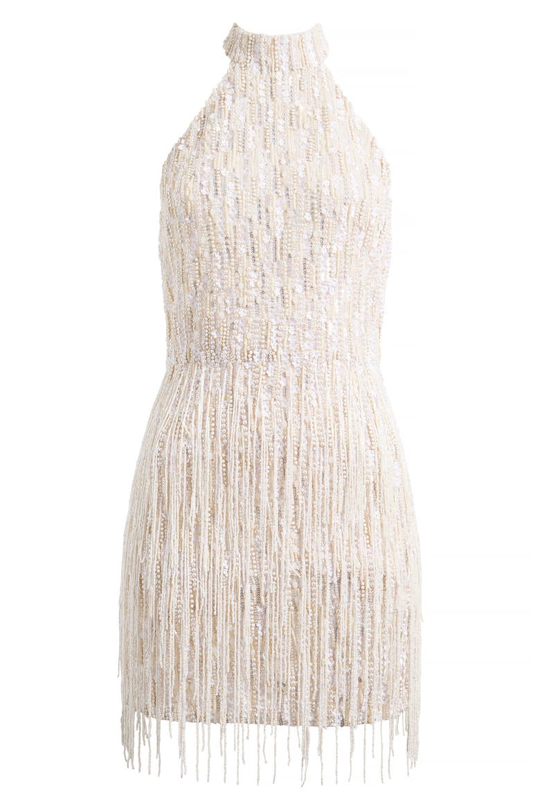 Elle Beaded Fringe Minidress, Alternate, color, WHITE