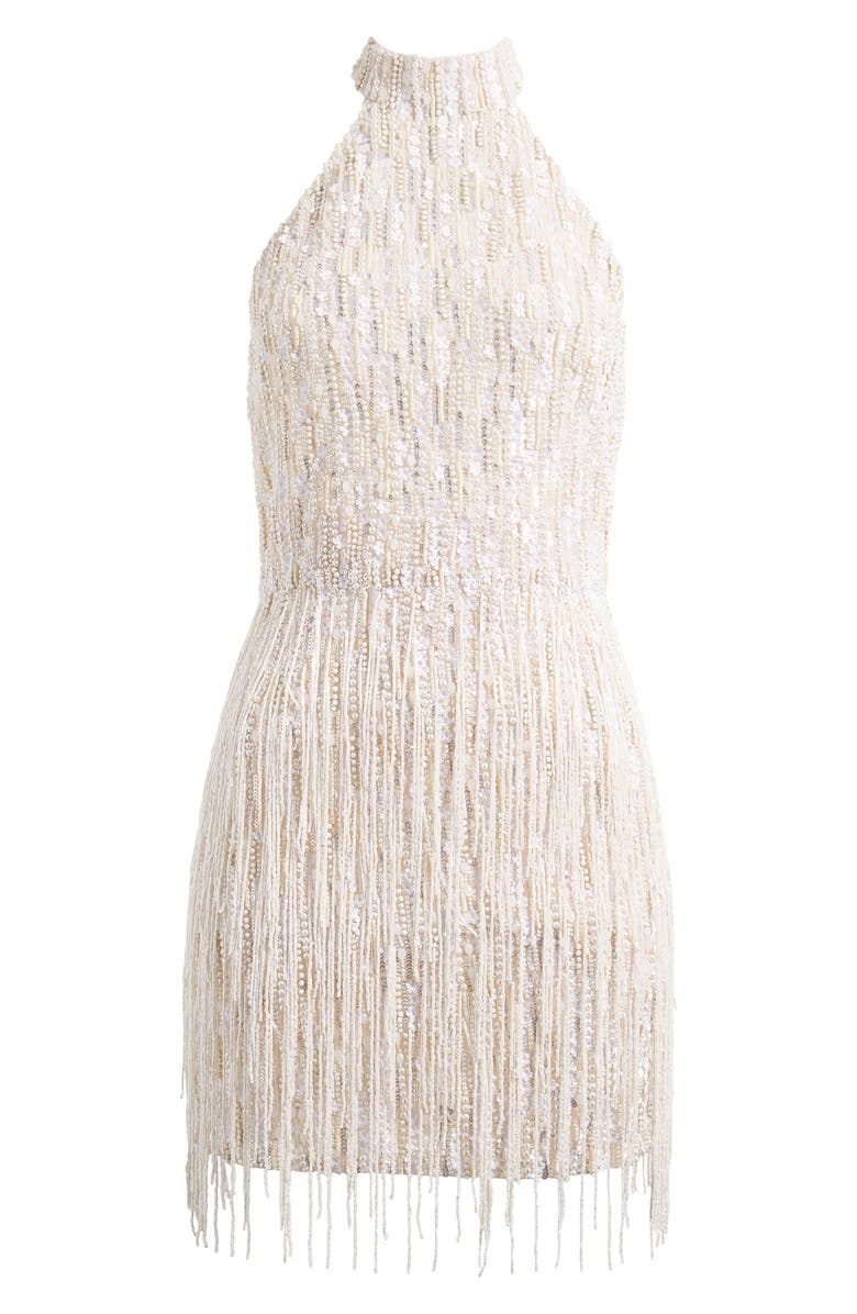 NADINE MERABI Elle Beaded Fringe Minidress, Alternate, color, White