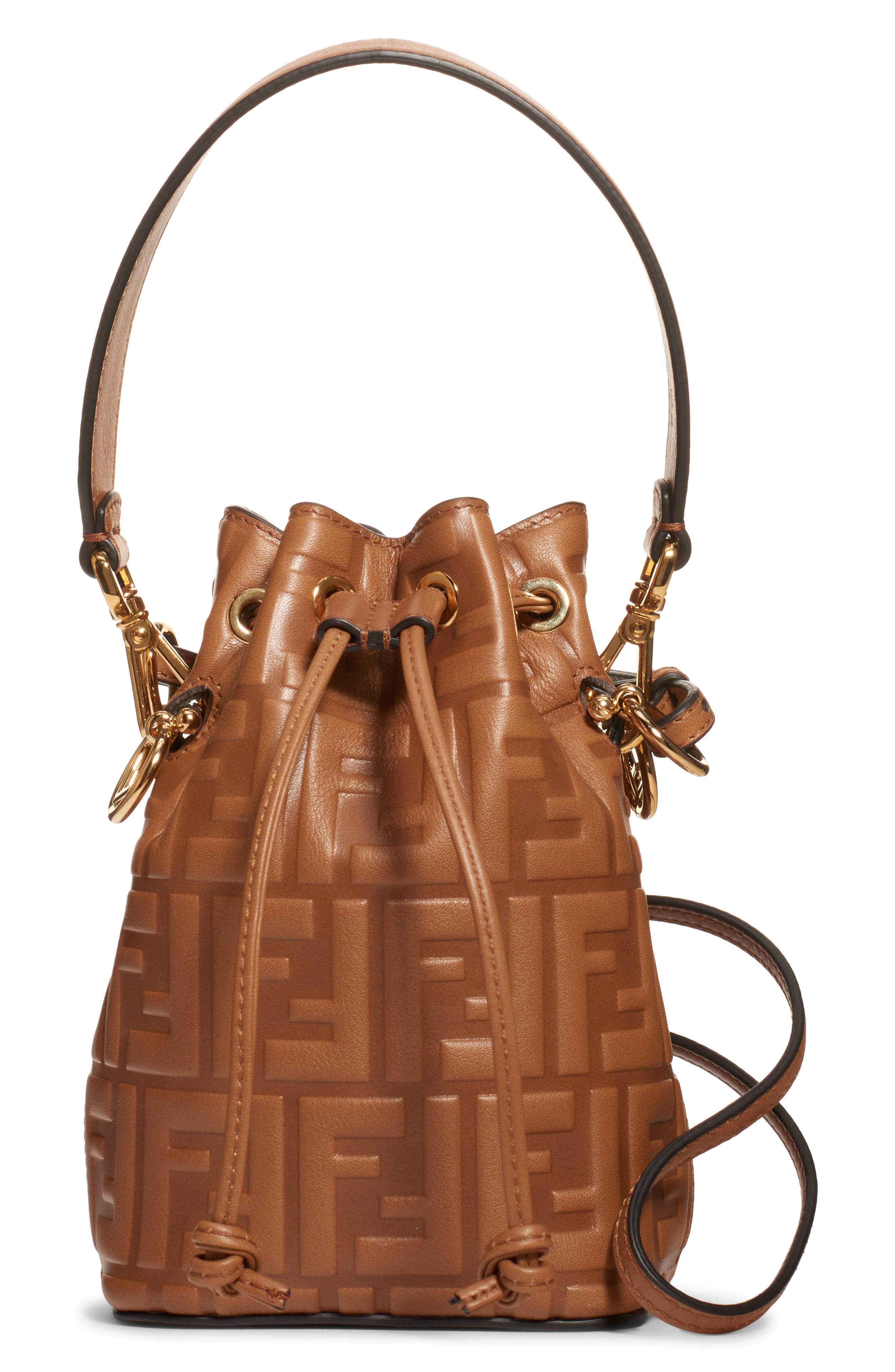 Fendi Mini Mon Tresor Logo Leather Bucket Bag, Main, color, 